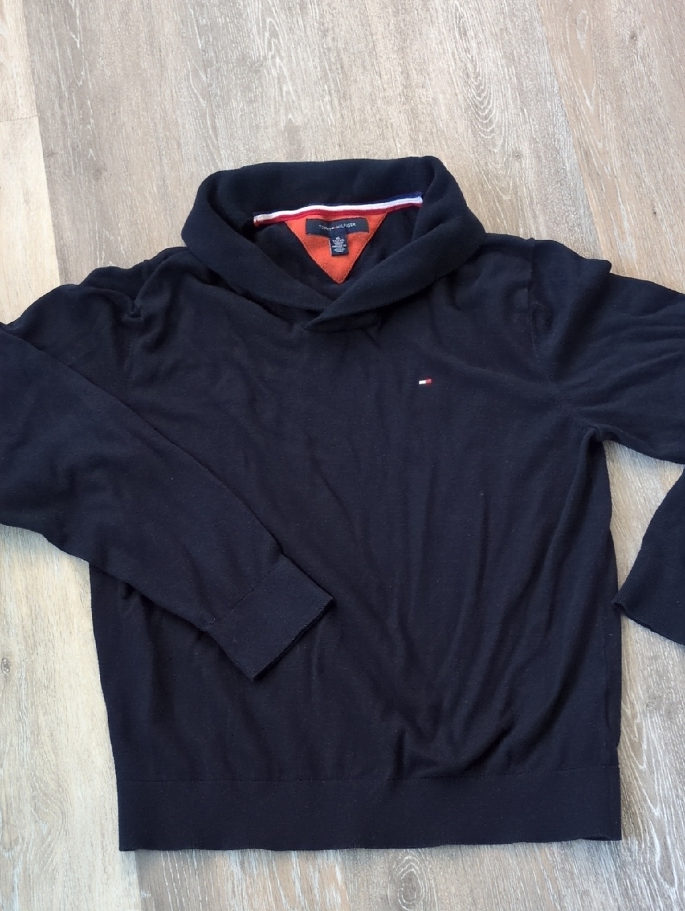 Tommy Hilfiger Men’s Navy Blue Sweater with Red Trim Detail